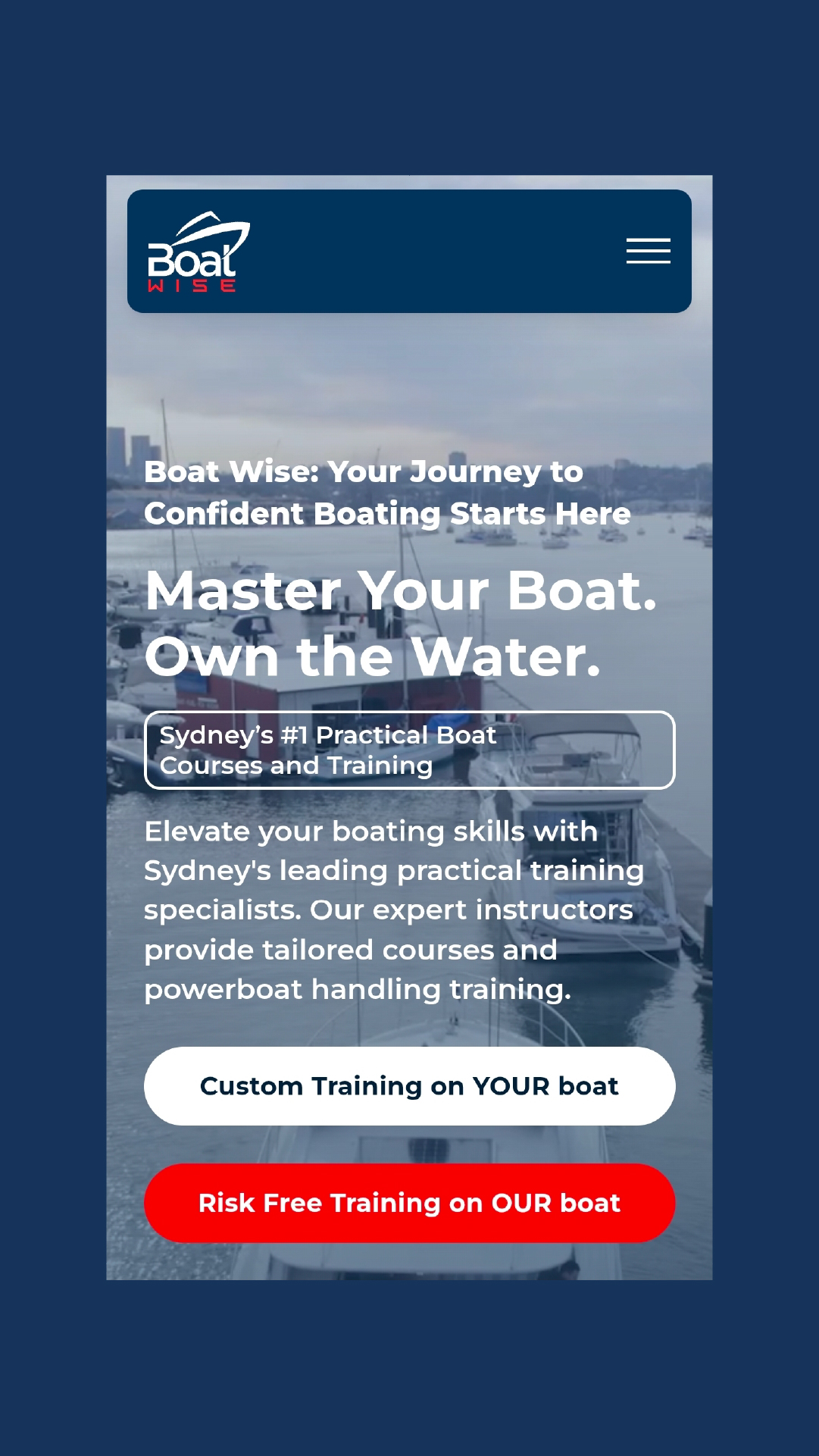 Boat Wise website, home (mobile)